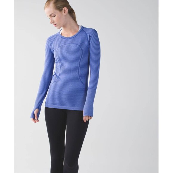 Lululemon Swiftly Tech Long Sleeve Crew Heathered Lullaby Stripe Shirt Womens 6 - Picture 1 of 8